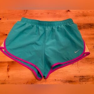 Nike women’s dri-fit running shorts aqua with purple accents size S